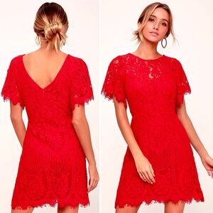 Lulu's Red Lace Mini Dress